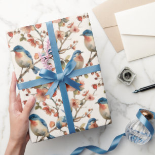 Papier Cadeau Oiseaux et fleurs Aquarelle Vintage