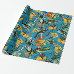 Papier Cadeau Oiseaux et fleurs nostalgiques