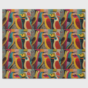 Papier Cadeau Oiseaux imaginaires aux couleurs vives, carrelage
