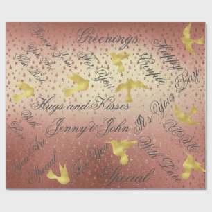 Papier Cadeau Oiseaux Mariages en poudre dorée