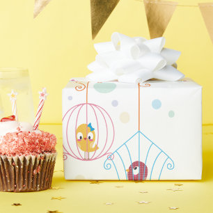Papier Cadeau Oiseaux mignons gais dans des cages enveloppant du