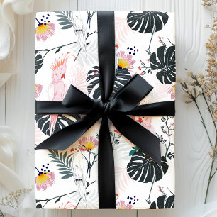 Papier Cadeau Oiseaux Perroquets Tropicaux Feuilles de Palmier