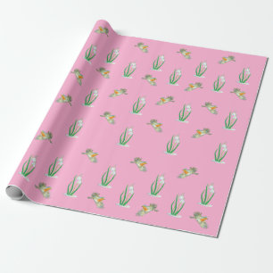 Papier Cadeau Oiseaux rouges et drops de neige, Galanthus nivali