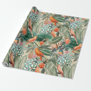 Papier Cadeau Oiseaux Vintages tropicaux dans la Jungle Paradise
