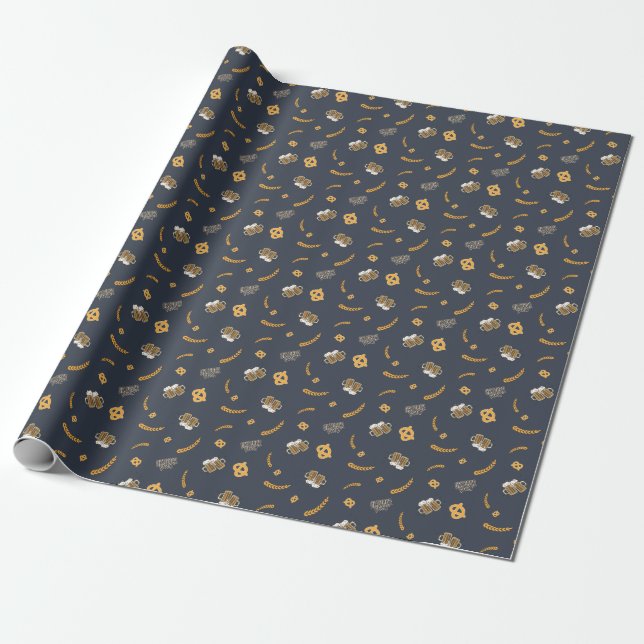 Papier Cadeau Oktoberfest Pretzel Beer Festival Motif Bleu (Déroulé)