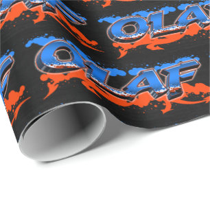Papier Cadeau Olaf prénom Graffiti blue orange