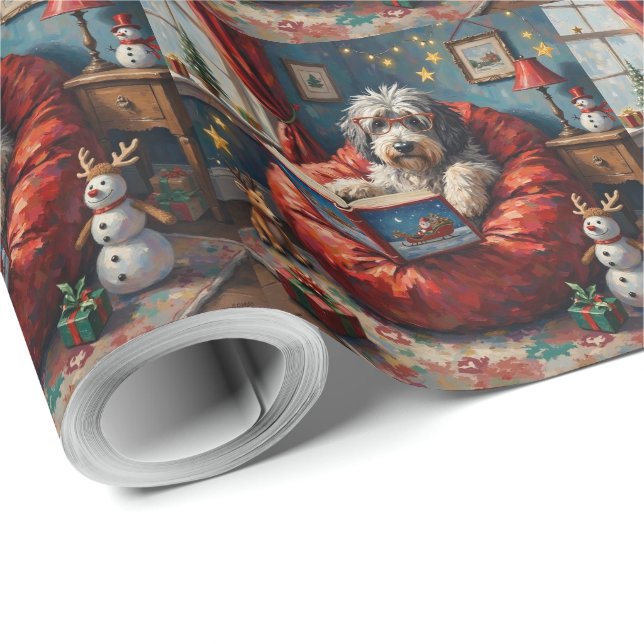 Papier Cadeau Old English Sheepdog Christmas Story Time Holiday (Coin rond)