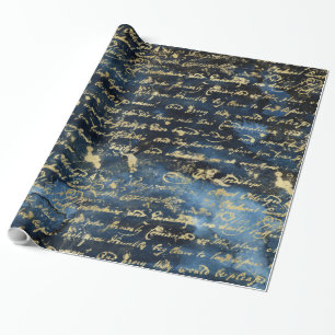 Papier Cadeau Old Gold Script Navy Blue