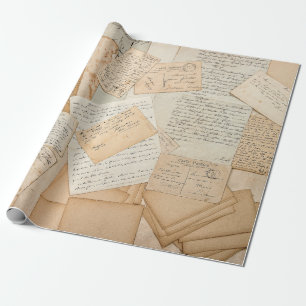 Papier Cadeau Old letters,  handwritings,  vintage postcards,  e