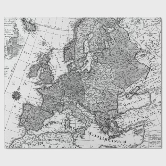 Papier Cadeau Old Maps Black and White Wrapping Paper (Plat)