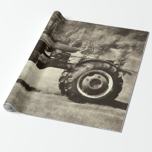 Papier Cadeau Old Rustic Sepia Vintage Country Farm Tracteur