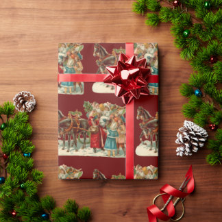 Papier Cadeau Old World Père Noël Vintage Noël Sleigh