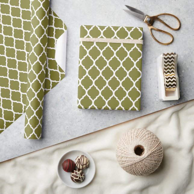 Papier Cadeau Olive Green et White Quatrefoil marocain (Artisanat)