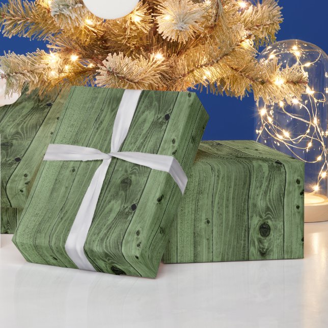 Papier Cadeau Olive Green Faux Wood (Vacances)
