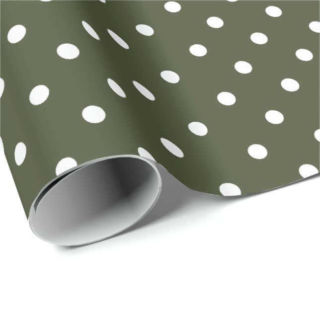 Papier Cadeau Olive Green | Papier blanc à enveloppement à point (Coin rond)