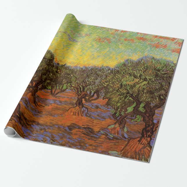 Papier Cadeau Olive Grove, Ciel orange par Vincent van Gogh (Déroulé)