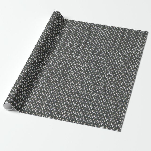 Papier Cadeau Olive noir Elegant Ditsy Floral (Déroulé)