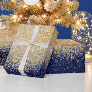 Papier Cadeau Ombre Parties scintillant or et bleu design de lux