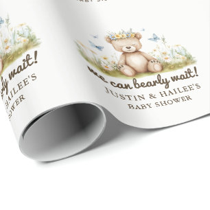 Papier Cadeau On peut attendre le Baby shower Fleur sauvage fill