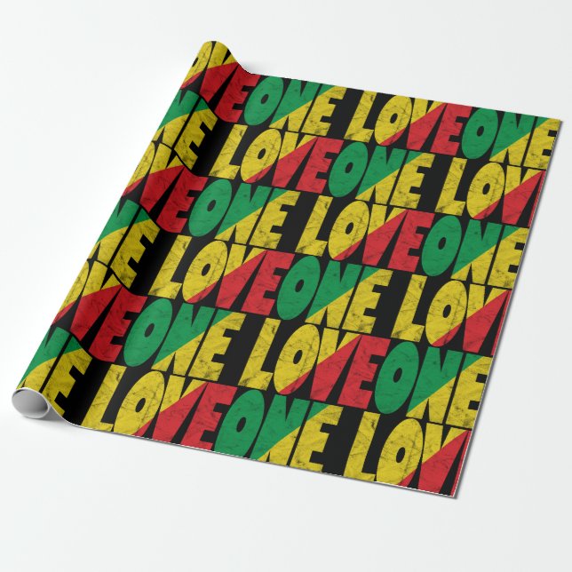 Papier Cadeau One Love Rasta Reggae Typographic Pattern (Déroulé)