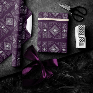 Papier Cadeau Opulence ornée   Fleurir de bijoux pourpre et arge