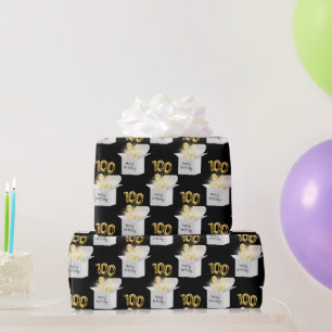 Papier Cadeau Or 100e Anniversaire Ballons en boîte blanche