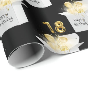 Papier Cadeau Or 18e anniversaire Ballons en boîte blanche