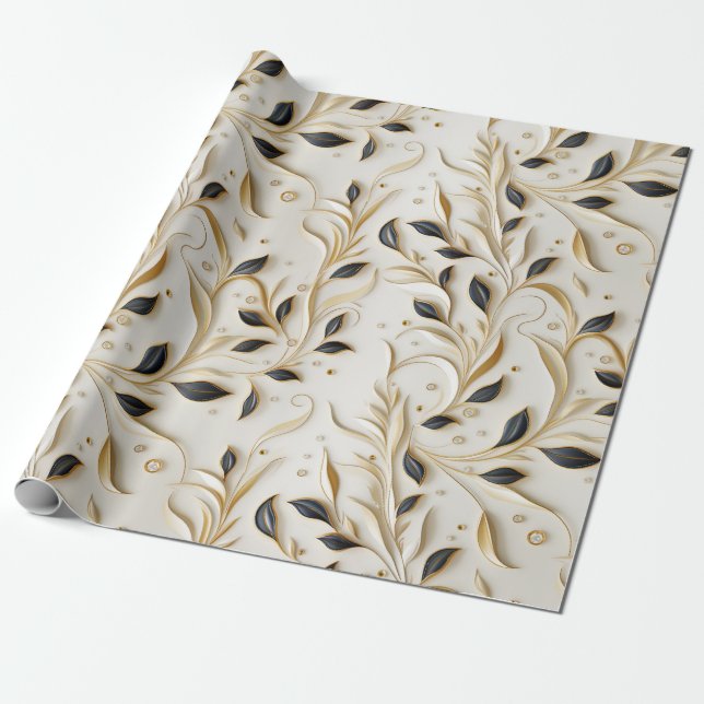 Papier Cadeau Or blanc glamour et noir Motifs sans couture (Déroulé)
