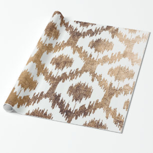 Papier Cadeau Or blanc moderne de laiton de faux de motif d'ikat