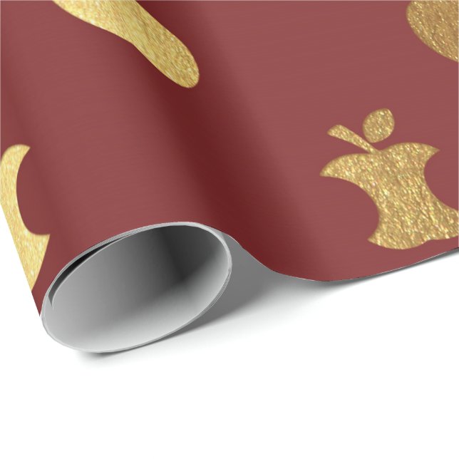 Papier Cadeau Or Bourgogne Rouge Vin Métallurgique Pomme Bordeau (Coin rond)