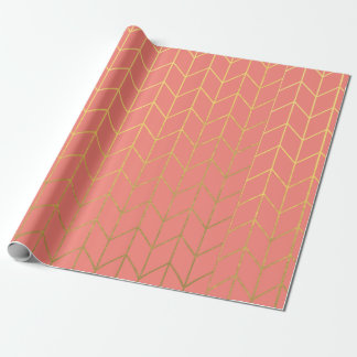 Papier Cadeau Or Chevron Coral rose Arrière - plan Moderne Chic