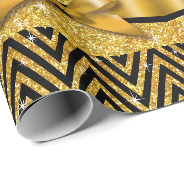 Papier Cadeau Or de l'arc | de diamant de Chevron Bling de (Coin rond)