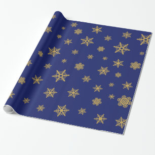 Papier Cadeau Or de motif de flocons de neige sur le bleu