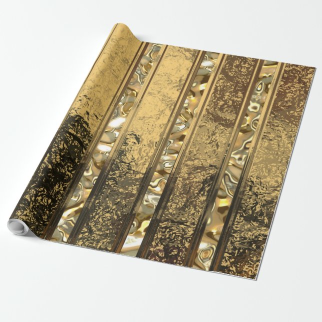 Papier Cadeau Or élégant de Vanderush barré (30 pieds) (Déroulé)