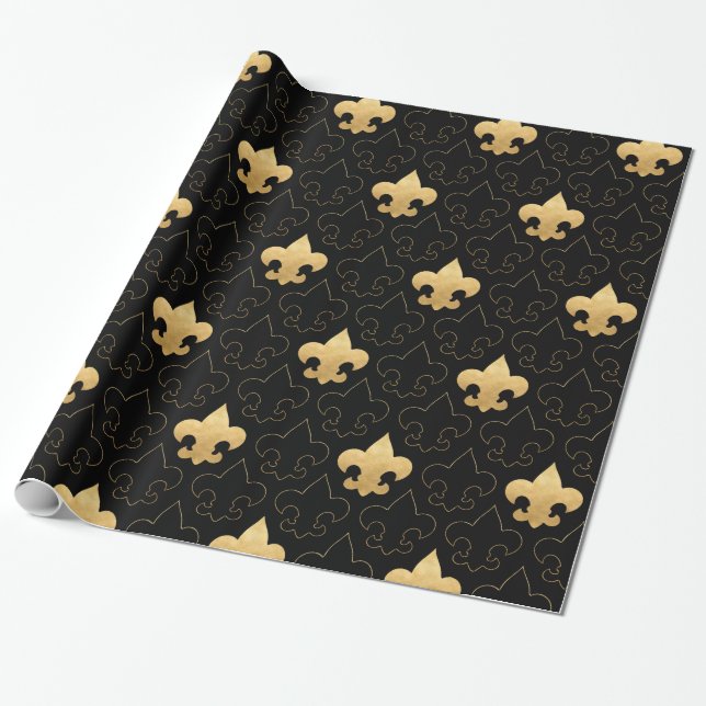 Papier Cadeau Or élégant et papier d'emballage de Black Fleur De (Déroulé)