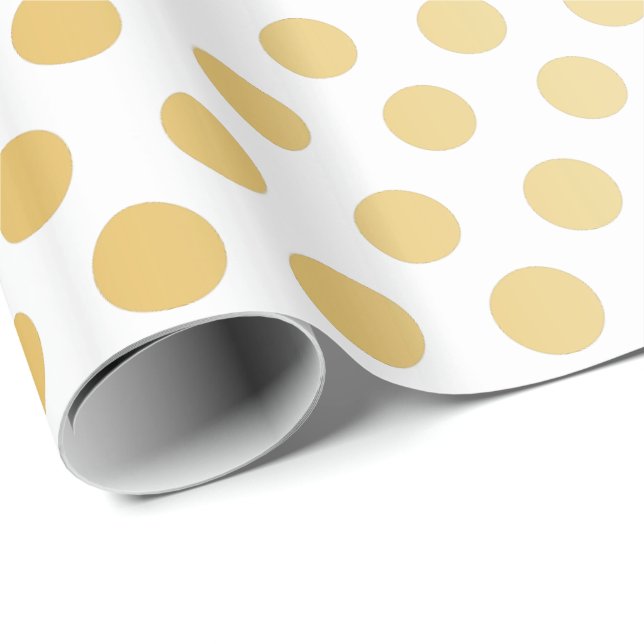 Papier Cadeau Or et blanc de motif de pois (Coin rond)