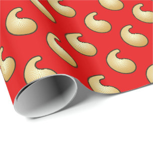Papier Cadeau Or et cachemire rouge foncé