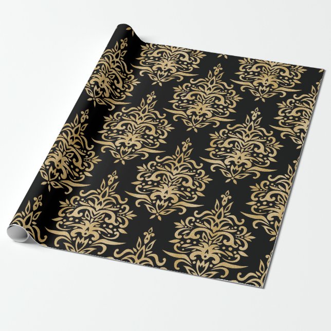 Papier Cadeau Or et noir, modèle de damassé (Déroulé)