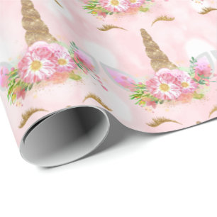 Papier Cadeau Or floral de rose de parties scintillantes de