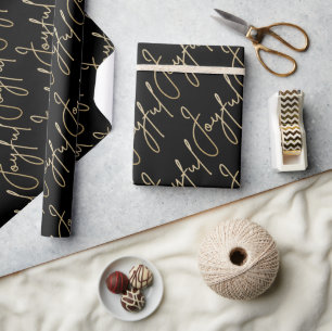 Papier Cadeau Or JOYEUX sur fond noir