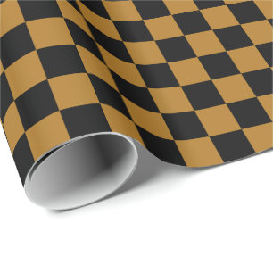 Papier Cadeau Or mat et carreaux noirs