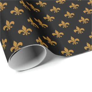 Papier Cadeau Or mat Fleur-de-lis sur Noir