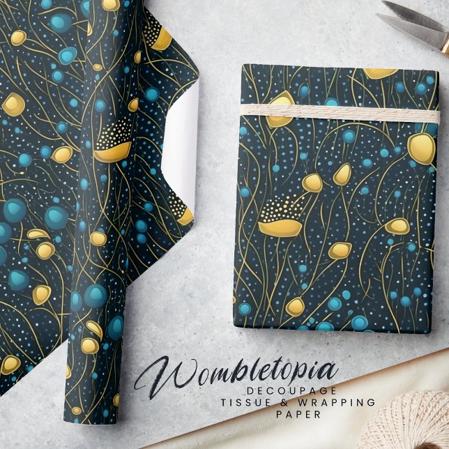 Papier Cadeau Or moderne et bleu Abstrait Floral (Créateur téléchargé)