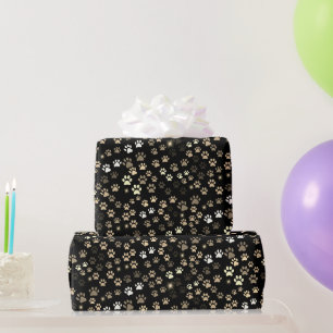 Papier Cadeau Or noir Empreintes de patte argentées