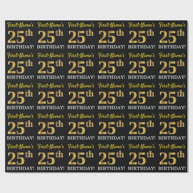 Papier Cadeau Or noir et d'imitation "25ème ANNIVERSAIRE " (Plat)