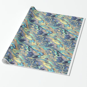 Papier Cadeau Or, pourpre et motif marbré par turquoise