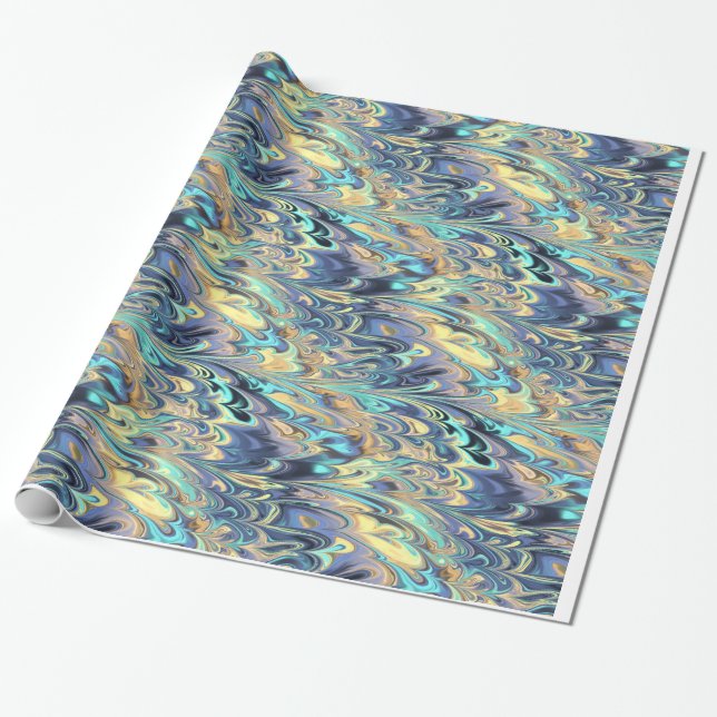 Papier Cadeau Or, pourpre et motif marbré par turquoise (Déroulé)