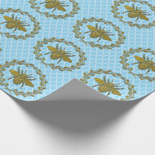 Papier Cadeau Or Romantique Abeille et Couronne