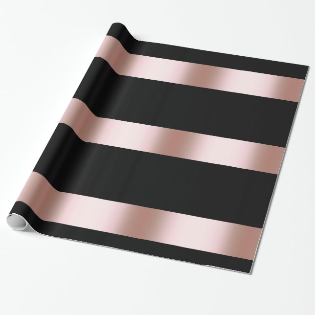Papier Cadeau Or rose de poussin moderne élégant et bande noire (Déroulé)