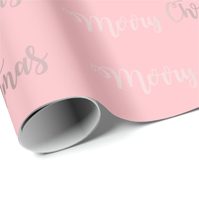 Papier Cadeau Or rose élégant et motif rose de Joyeux Noël (Coin rond)